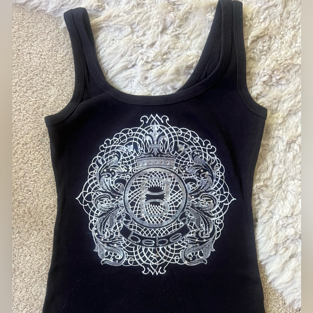 Pre-loved Bebe black tank top with fancy design  size  L